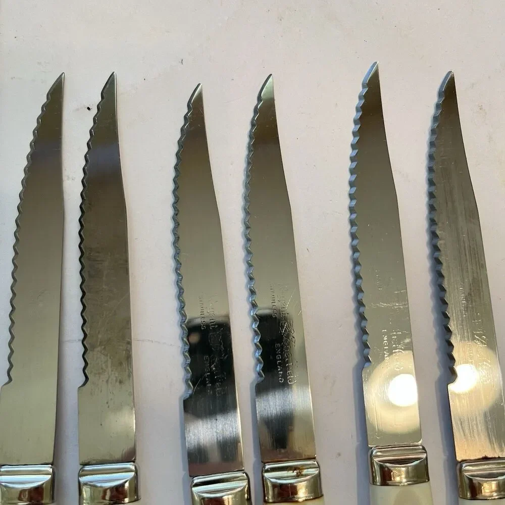 Caravelle Regent Sheffield 10 Pc Knives Blue Snowflake Starburst Pattern